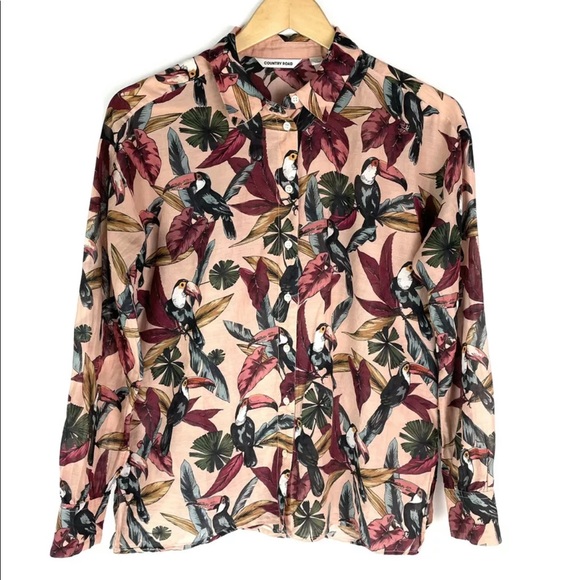 Country Road Tops - Country Road Silk Blend Pink Toucan Shirt Size 4